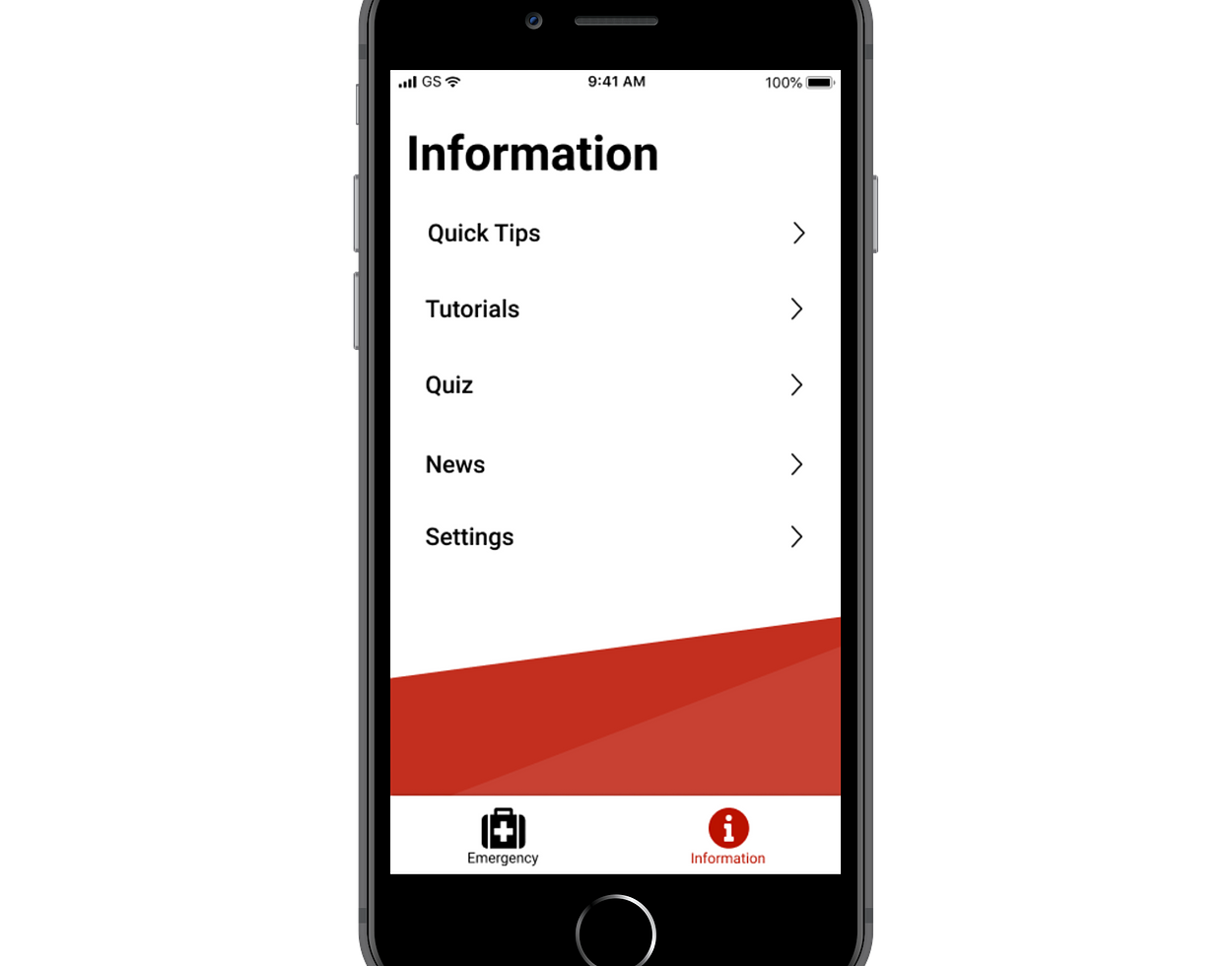 The information tab provides the user with tips, tutorials, quizzes, news and settings.