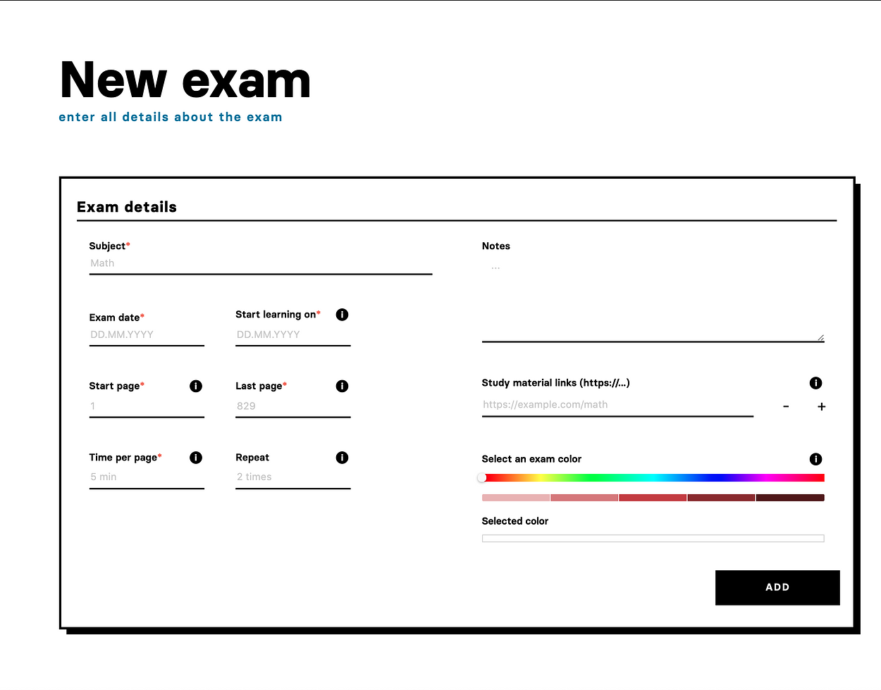 Add a new exam to your profile